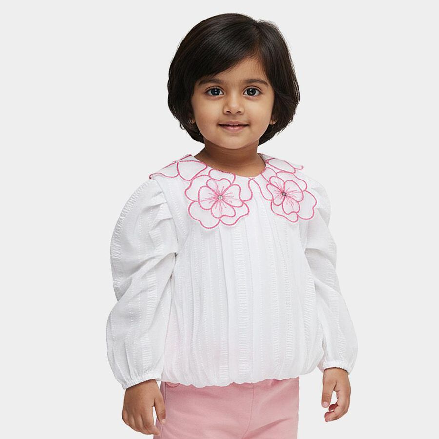 Girls White Round Neck Romantic T-Shirt, सफ़ेद, large