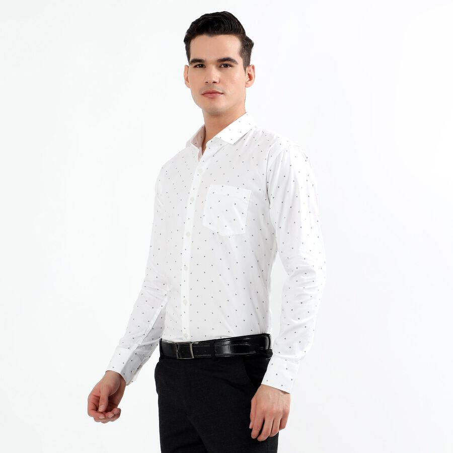 Men's White Cotton Printed Classic Collar Formal Shirt, सफ़ेद, large image number null