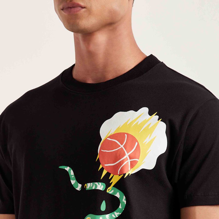 Cotton Round Neck T-Shirt, Black, large image number null