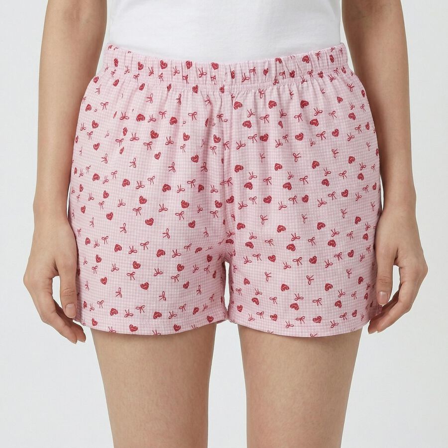 Women's Pink Cotton Regular Fit Shorts, हल्का गुलाबी, large