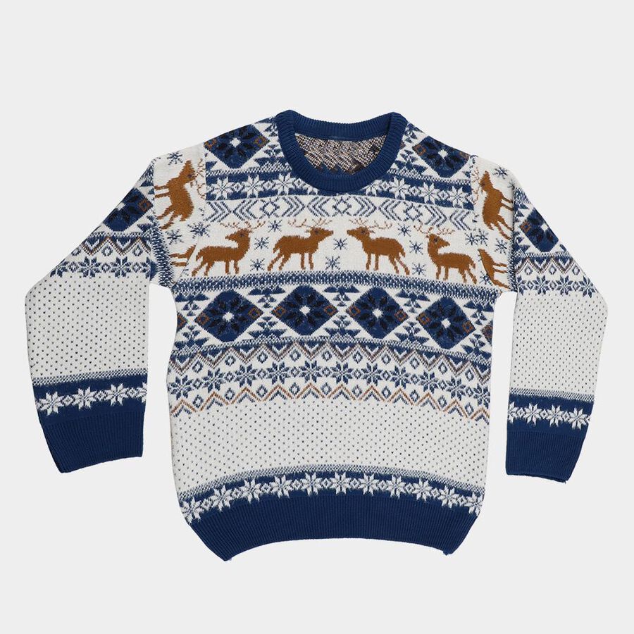 Boys Deep Midnight Navy Blue Crew Neck Casual Pullover, नेवी ब्लू, large image number null