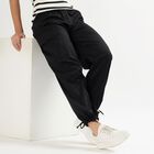 Women's Jet Black Regular Fit Mid Rise Cargo Trousers, Black, small image number null