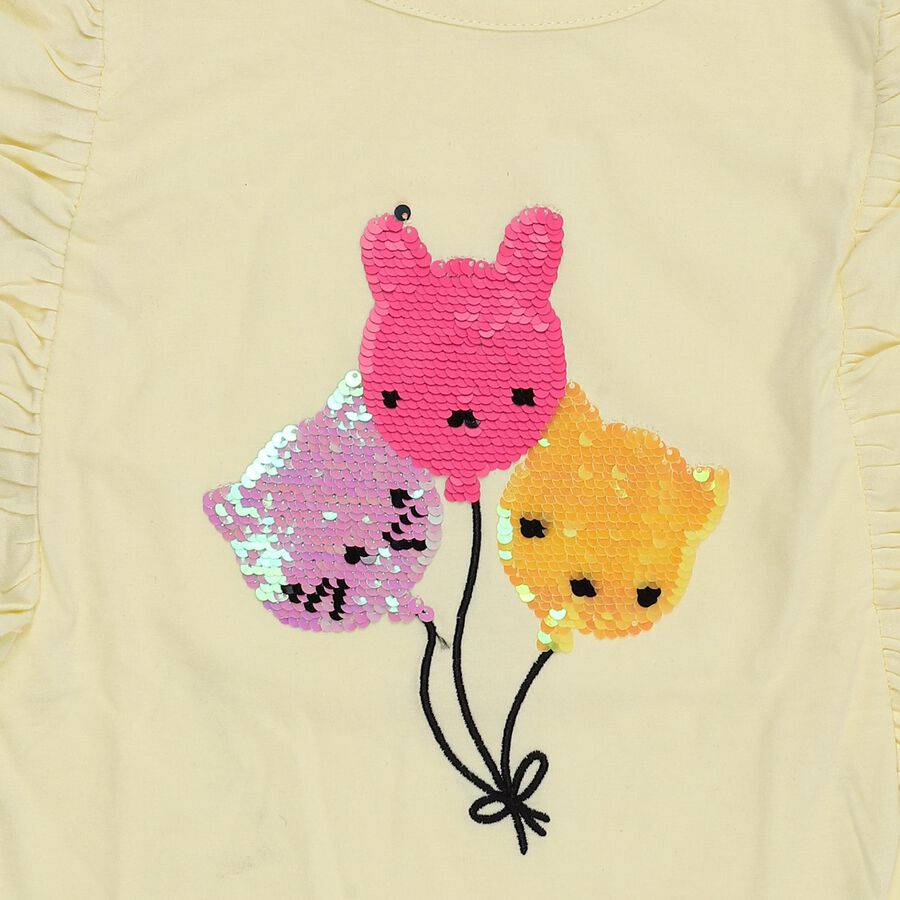 Girls Light Yellow Cotton Round Neck Casual T-Shirt, पीला, large image number null