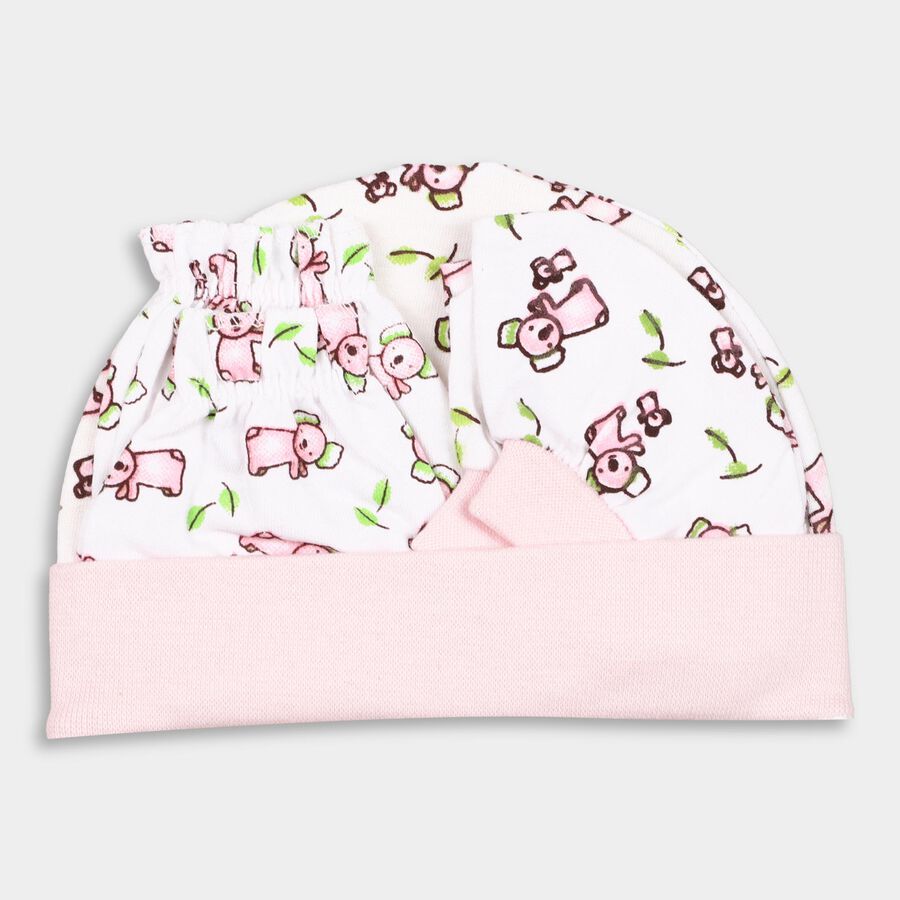 Infants' Cotton Gift Set (Cap, Mittens, Booties), Pink, large