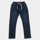 Boys' Navy Blue Slim Fit Drawstring Waist Jeans, मध्यम नीला, small