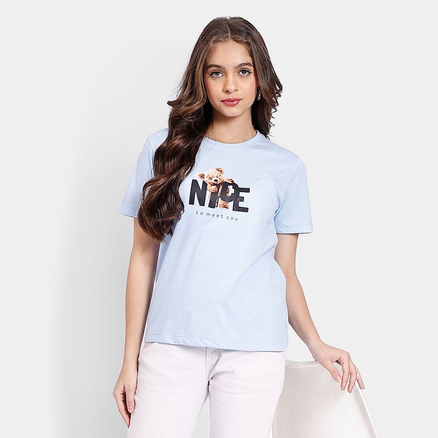 Ladies' Round Neck T-Shirt, हल्का नीला, large image number null