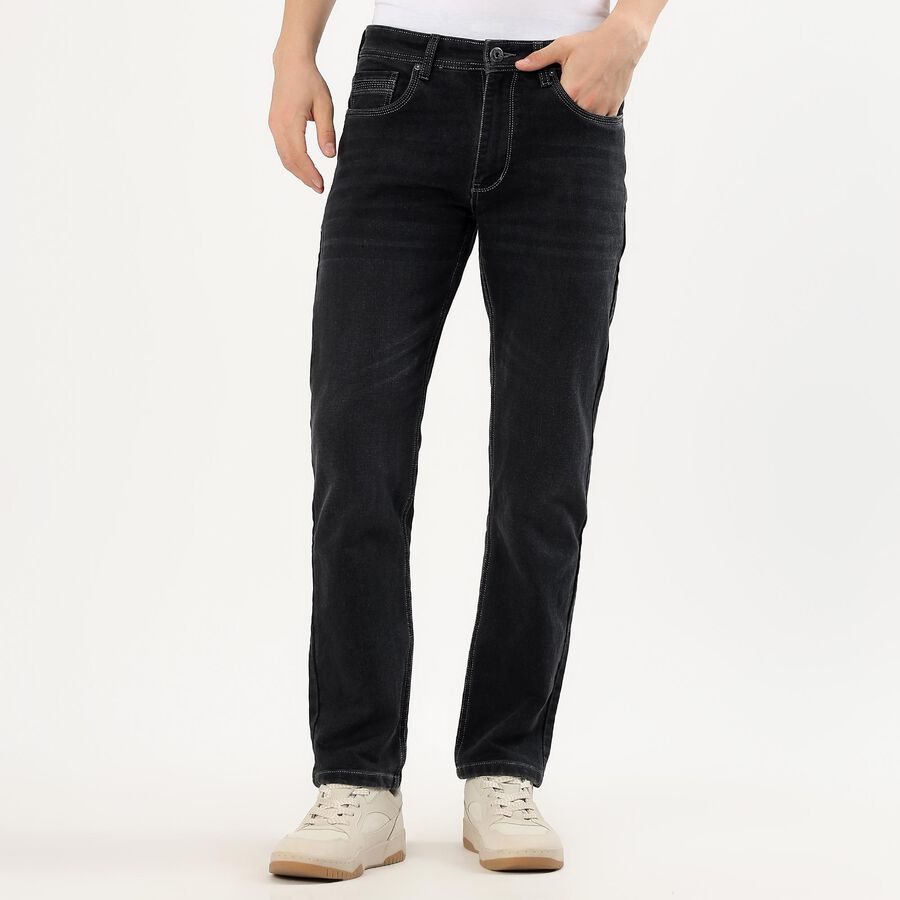 Men's Jet Black Slim Fit Jeans, Dark Grey, large