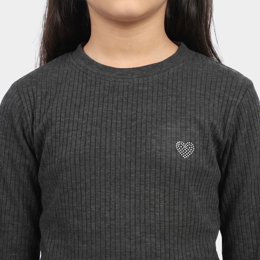 Girls Charcoal Long Sleeve Thermal, Charcoal, large