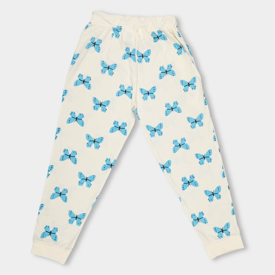 Girls' Off-White Butterfly Printed Jogger Pyjama, Off White, large image number null