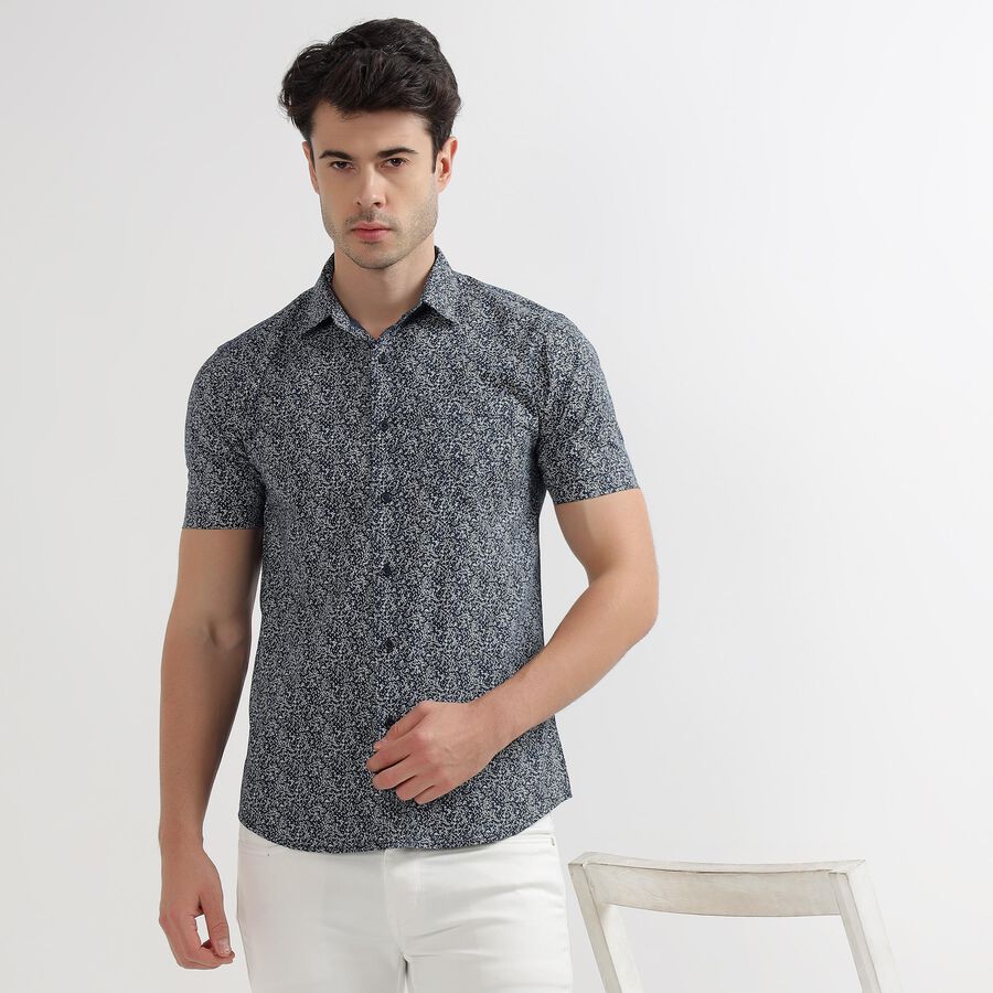 Men's Deep Midnight Navy Blue Cotton Regular Collar Casual Shirt, Navy Blue, large image number null