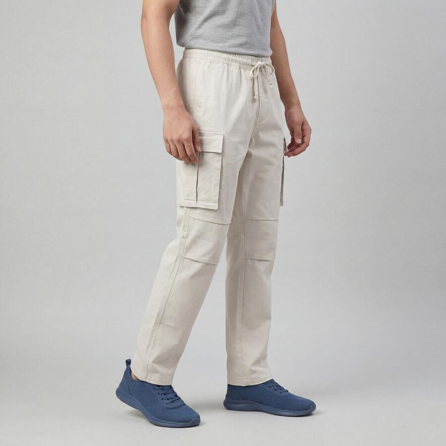 Men's Beige Slim Fit Casual Trousers, Beige, large