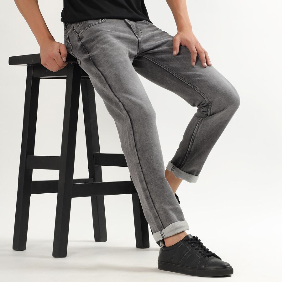 Men's Dark Blue Slim Fit Five Pocket Jeans, हल्का ग्रे, large image number null