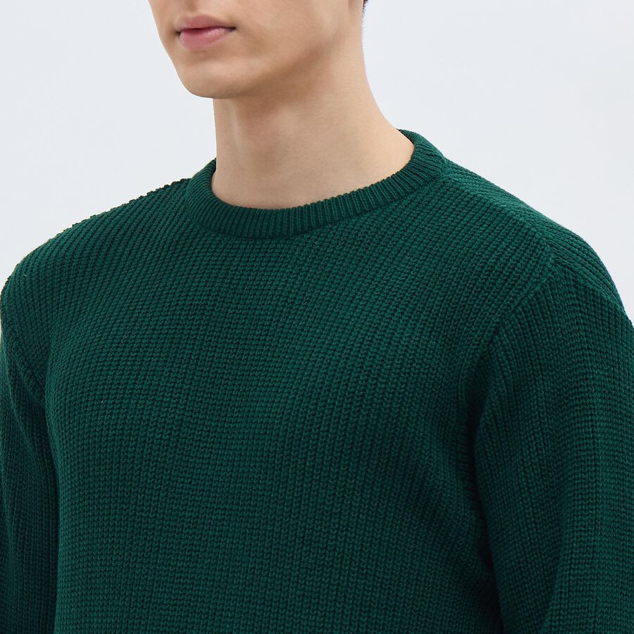 Men's Deep Forest Green Crew Neck Classic Pullover, Dark Green, large image number null