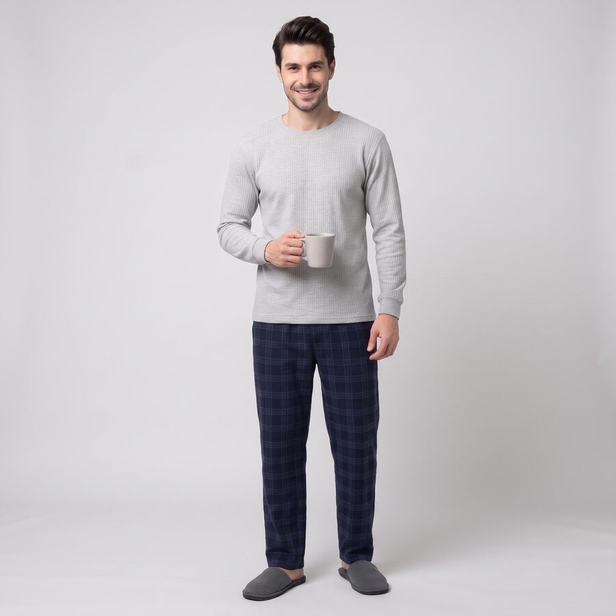 Men's Grey Long Sleeve Thermal, मिश्रित हल्का ग्रे, large