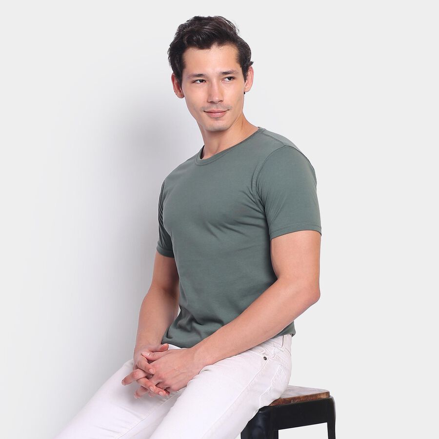 Men's Round Neck Half Sleeves T-Shirt, Dark Green, large image number null