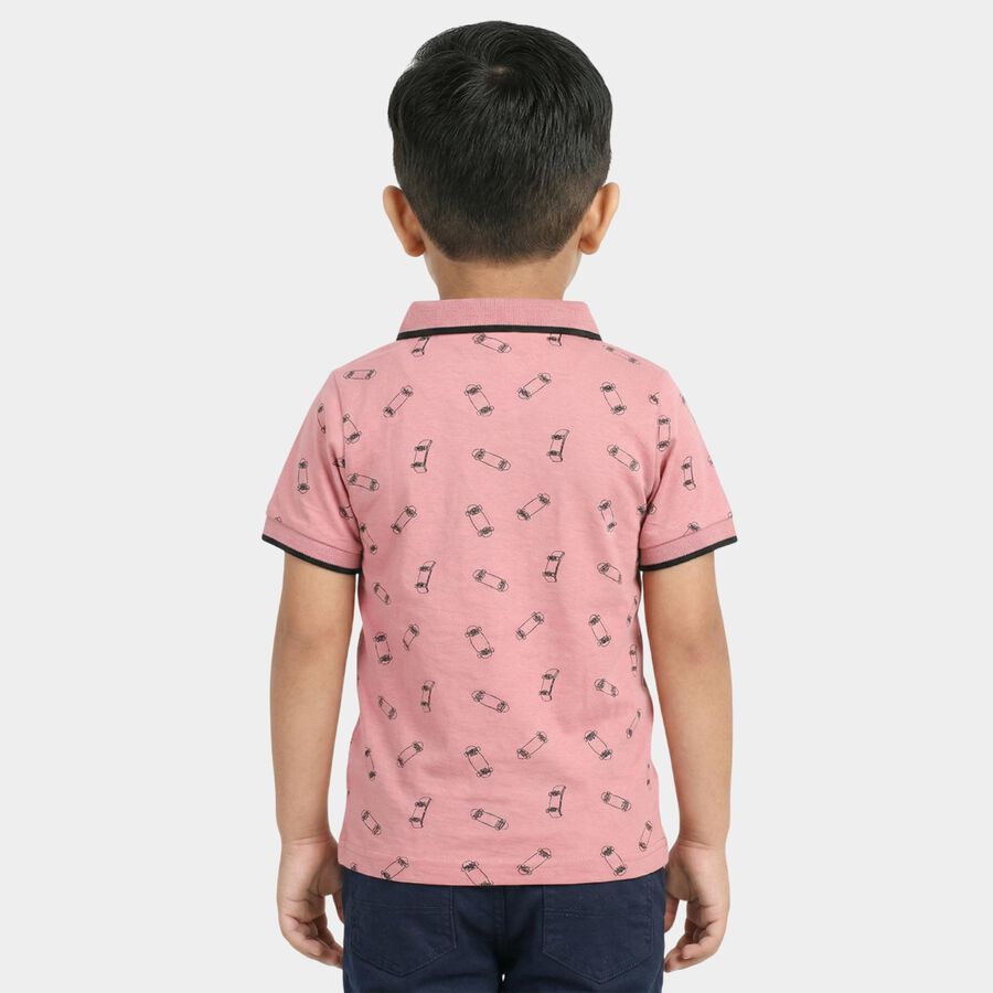 Boys Pink Cotton Polo Neck Casual T-Shirt, Pink, large