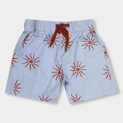 Boys' Light Powder Blue Printed Elastic Waist Bermuda Shorts