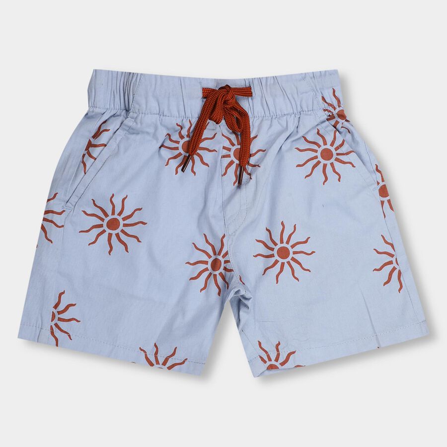 Boys' Light Powder Blue Printed Elastic Waist Bermuda Shorts, Light Blue, large image number null