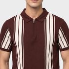 Men's Wine Polo Neck Striped Polo T-Shirt, वाइन, small