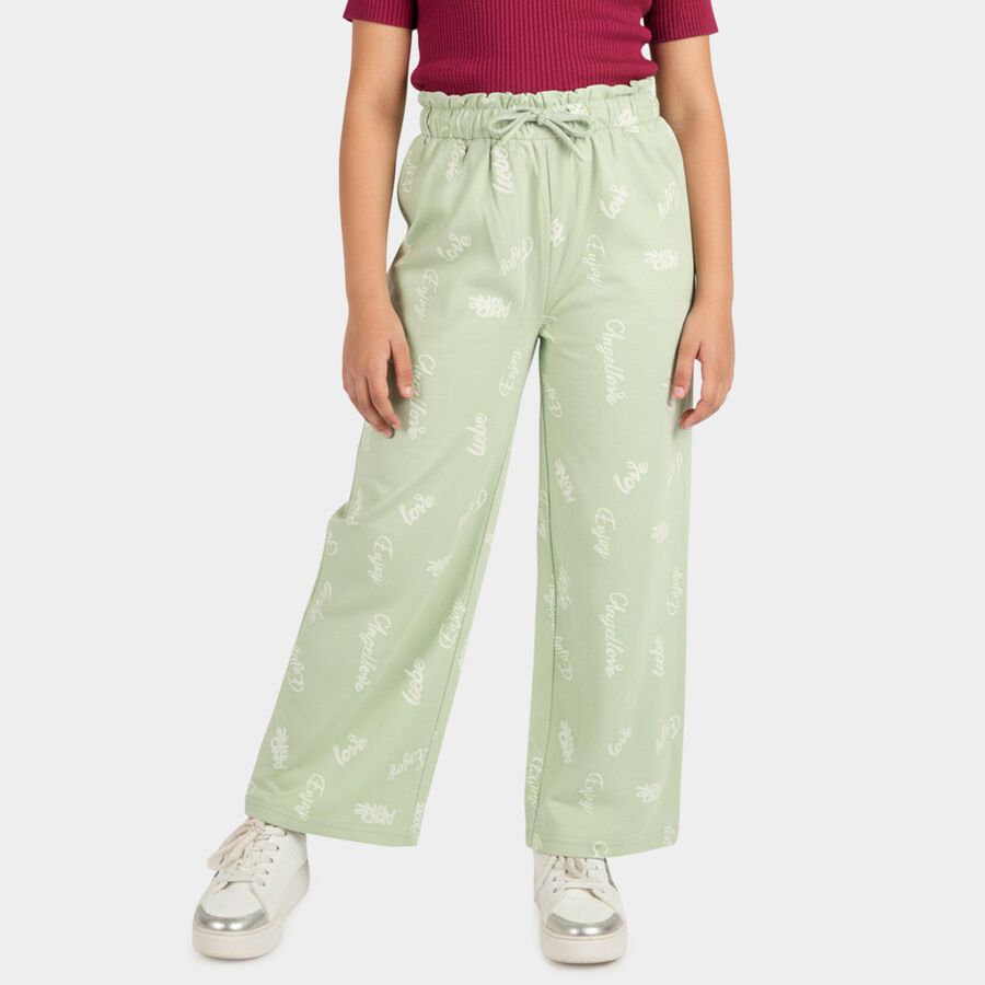 Girls' Mint Light Green Printed Drawstring Pyjama, Light Green, large
