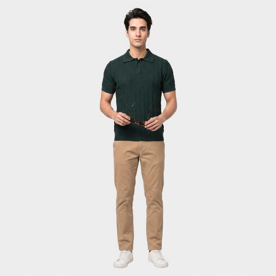 Men's Dark Green Cotton Polo Neck Polo T-Shirt, Dark Green, large
