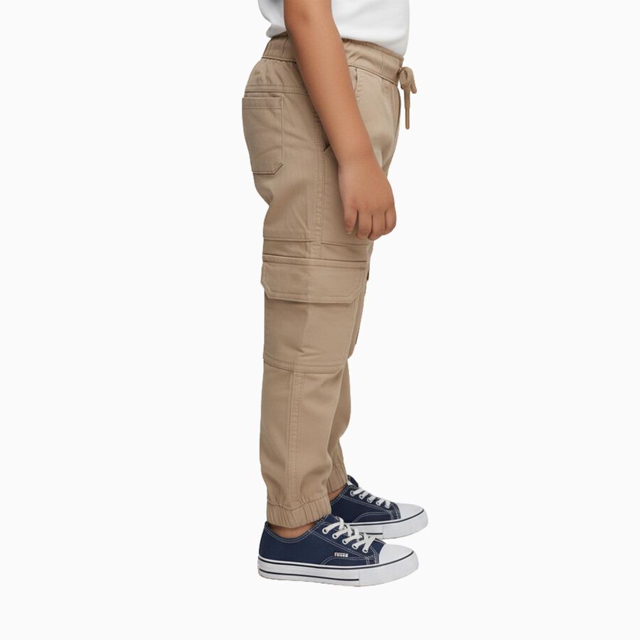 Boys Beige Regular Fit Cargo Trousers with Elastic Waist, Beige, large image number null