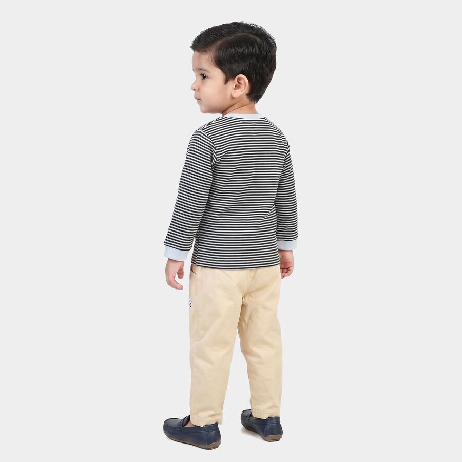 Infants' Blue 100% Cotton Round Neck Striped Baba Suit, रॉयल ब्लू, large