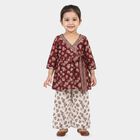 Girls Wine V Neck Fusion Set Upper and Bottom Set, वाइन, small