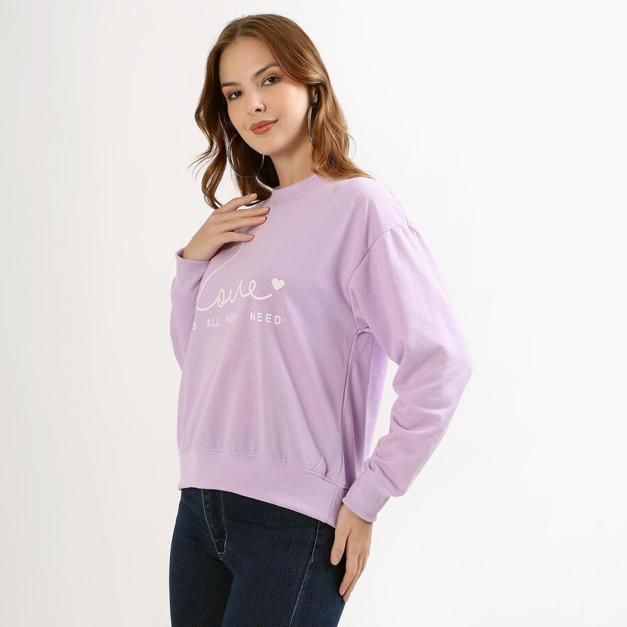 Women's Soft Lavender Crew Neck Casual Sweatshirt, लाइलेक, large image number null