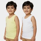 Boys' White and Yellow Cotton Round Neck Minimalist Vest, पीला, small