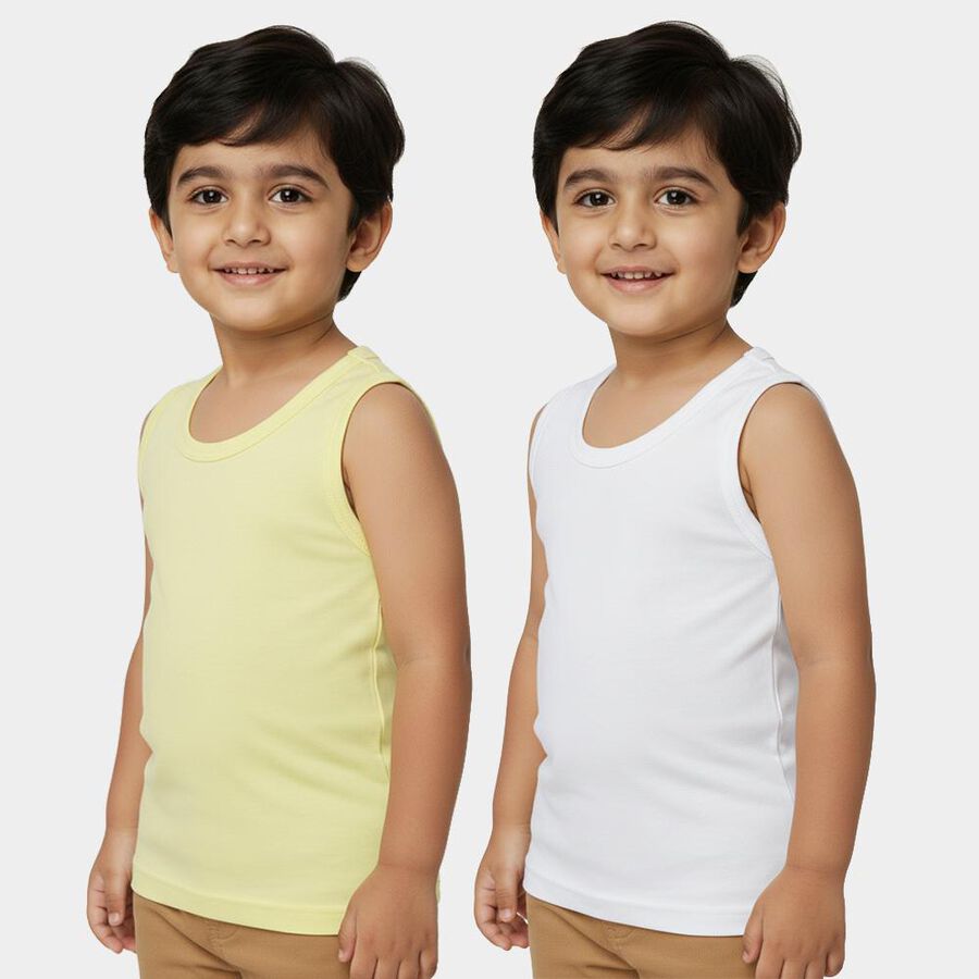 Boys' White and Yellow Cotton Round Neck Minimalist Vest, पीला, large