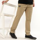 Men's Jet Black Tapered Fit Cotton Track Pants, Beige, small image number null