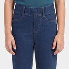 Girls' Navy Blue Flared Fit Frayed Hem Jeans, Dark Blue, small