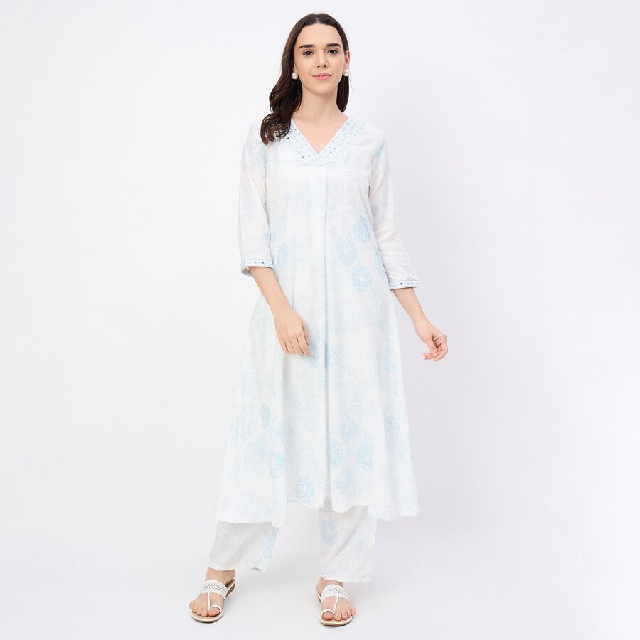 Women's Pale Powder Blue Floral Printed Ethnic Set, Light Blue, large