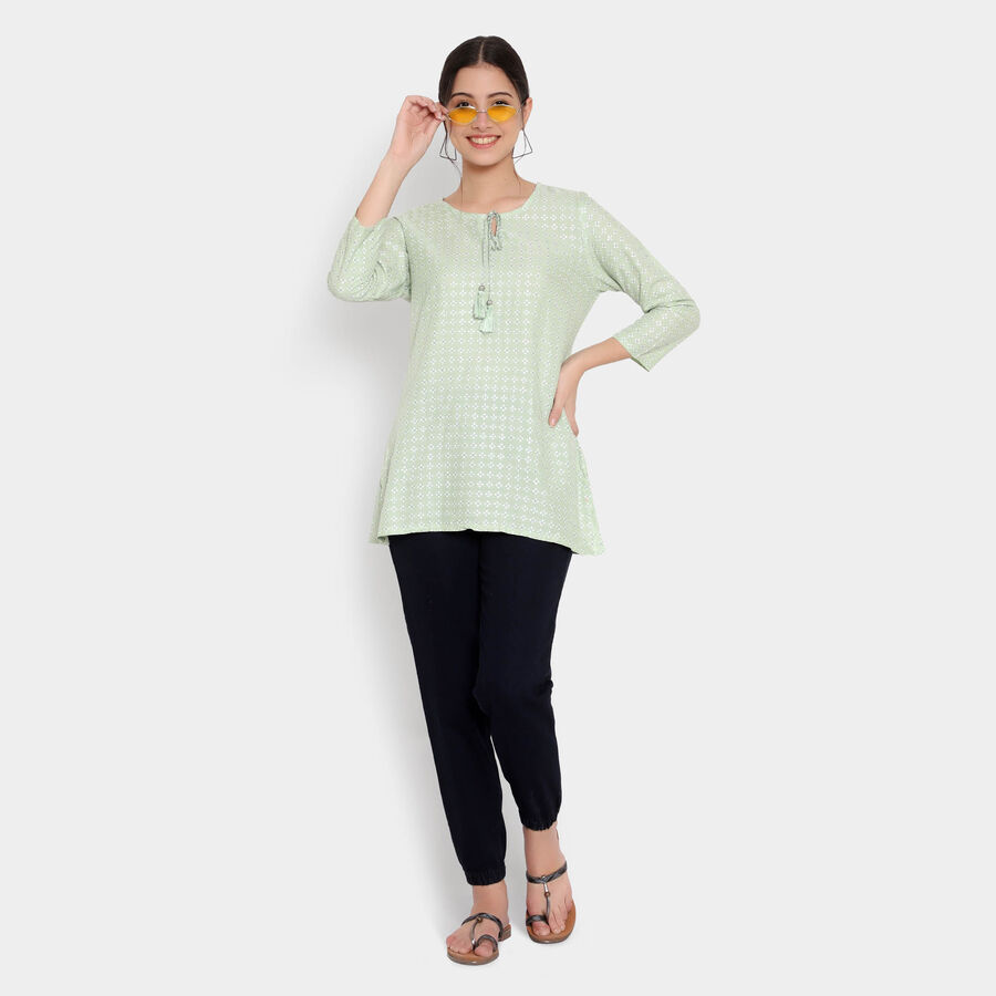 Printed 3/4Th Sleeves Kurti, Light Green, large image number null