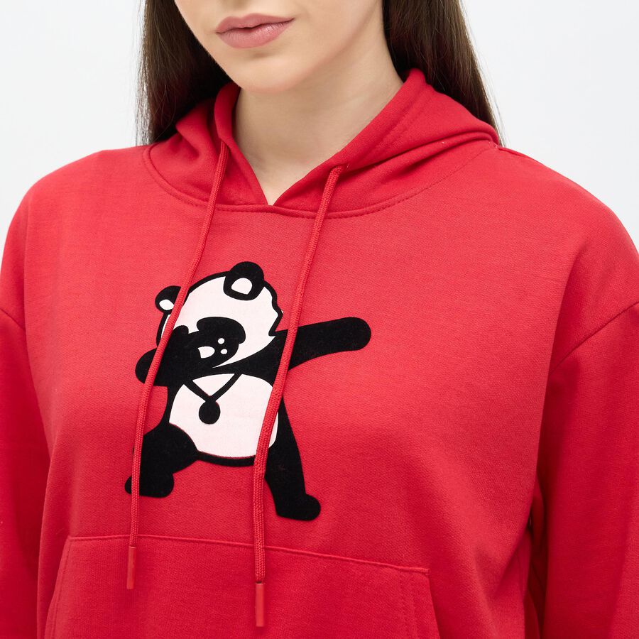 Women's Bright Cherry Red Crew Neck Casual Sweatshirt, लाल, large image number null