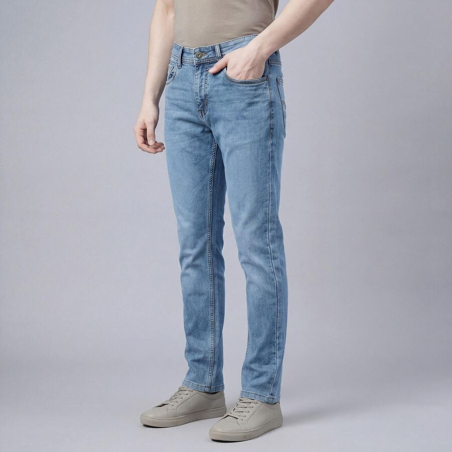 Men's Blue Slim Fit Stretchable Jeans, Mid Blue, large
