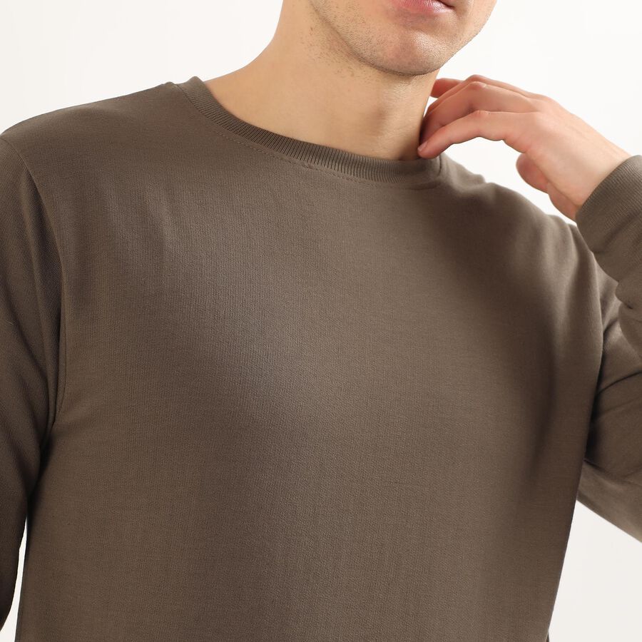 Men's Muted Olive Green Crew Neck Casual Sweatshirt, Khaki, large image number null
