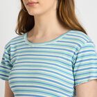 Ladies'  Stripes Round Neck T-Shirt, नीला, small