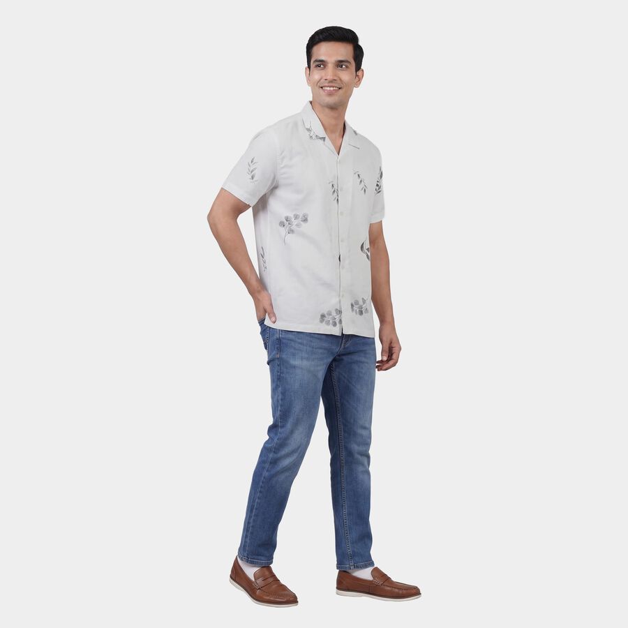Men's White Cotton Classic Collar Casual Shirt, सफ़ेद, large