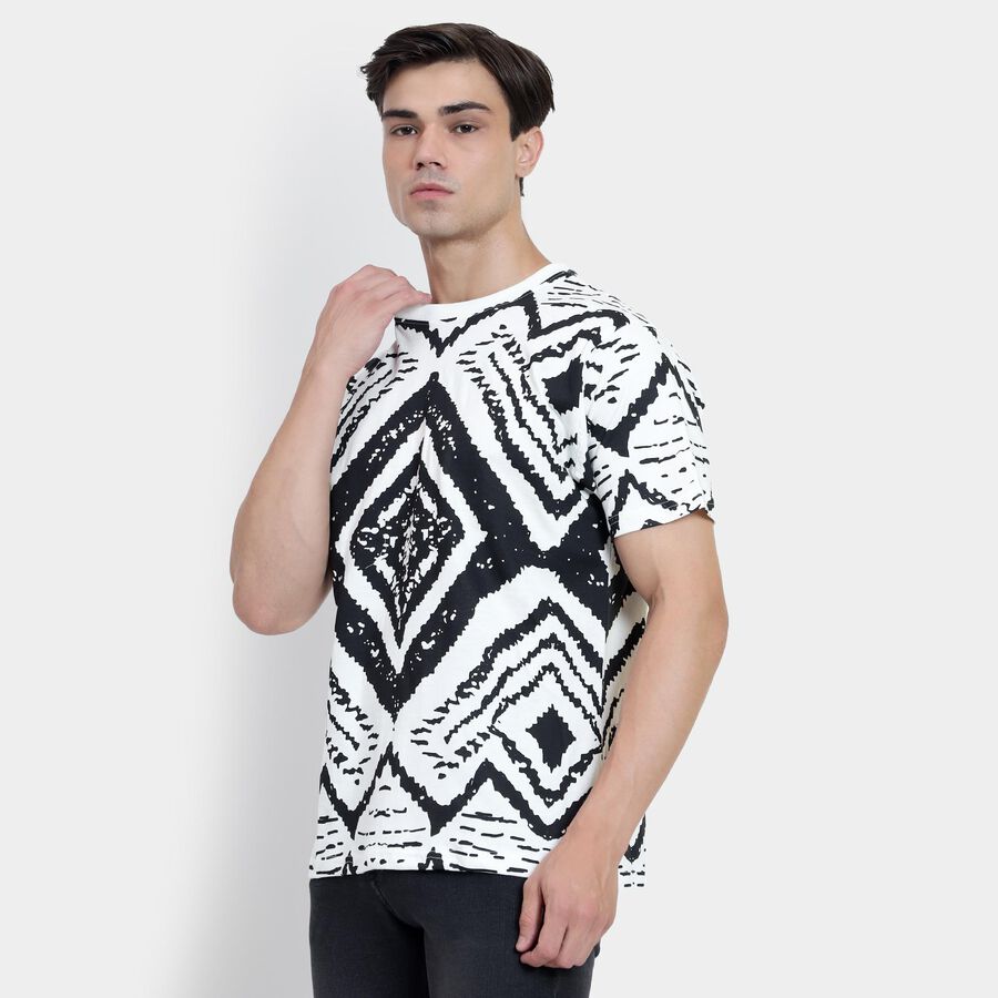 Men's 100% Cotton Round Neck Half Sleeves T-Shirt , White, large image number null
