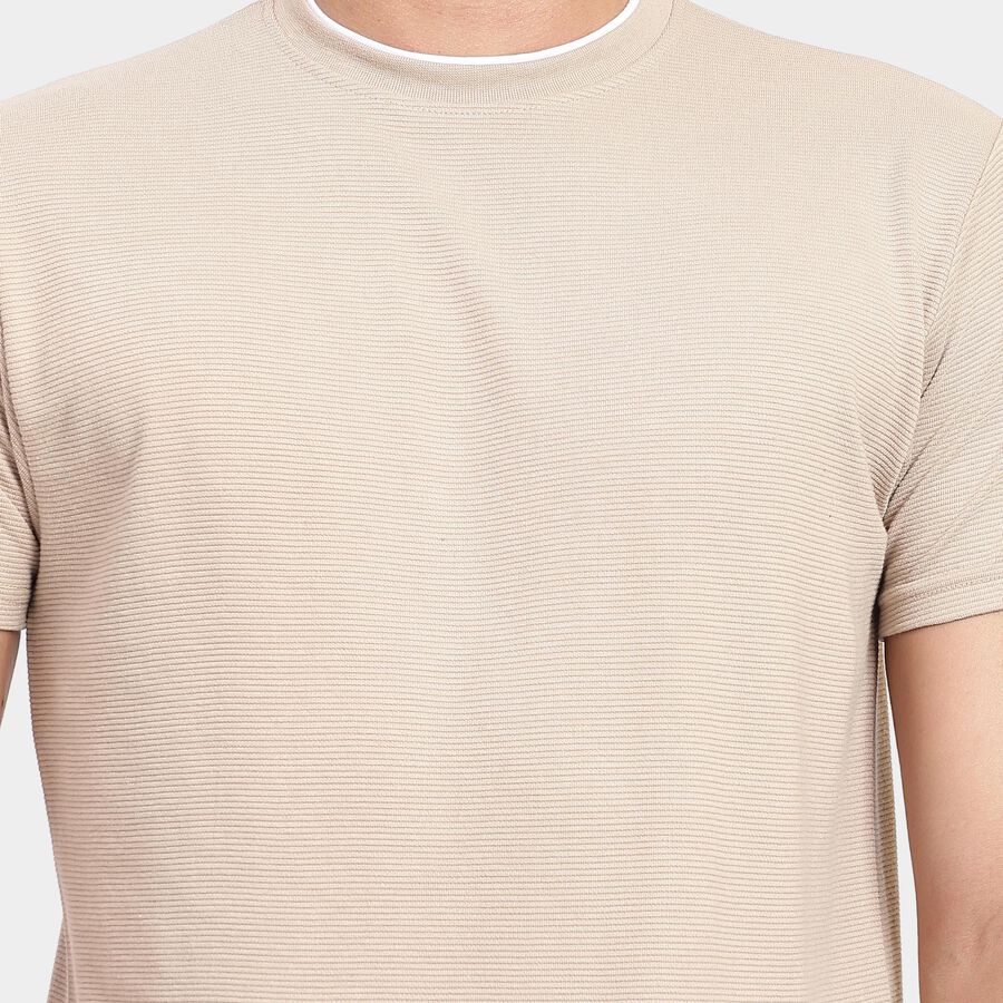 Men's Round Neck Half Sleeves T-Shirt, Beige, large image number null