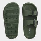 Men Olive Green Adjustable Buckle Sliders Slippers, Olive, small