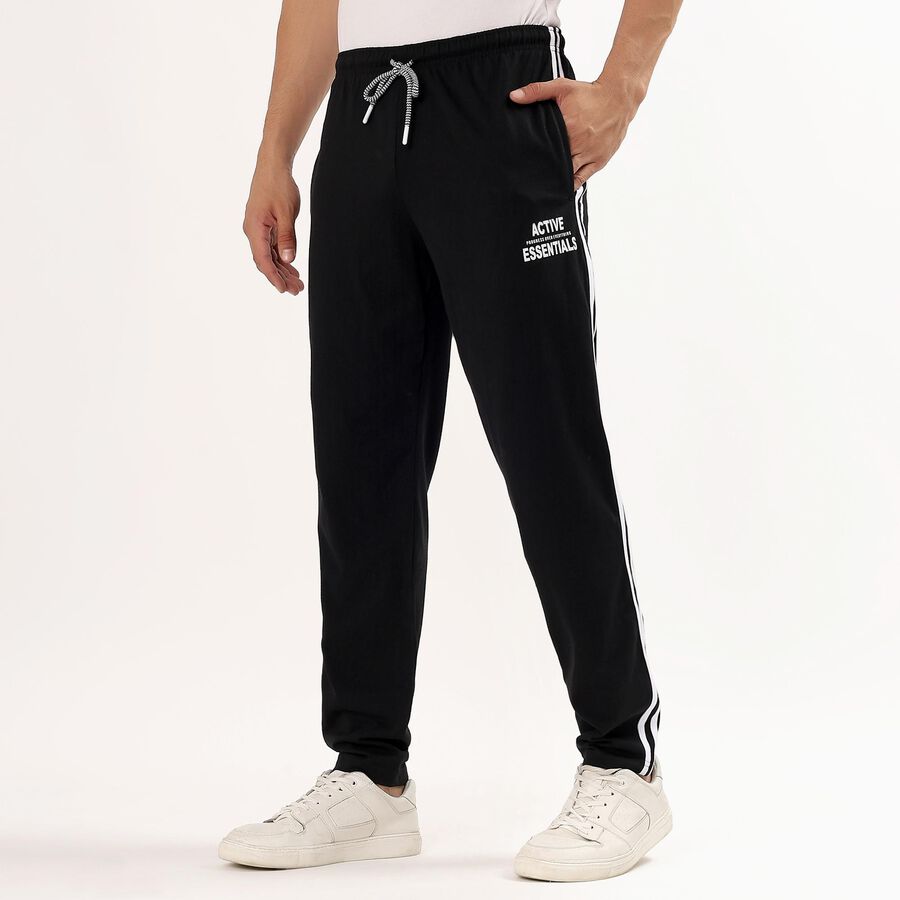 Men's Jet Black Regular Fit Basic Track Pants, Black, large image number null
