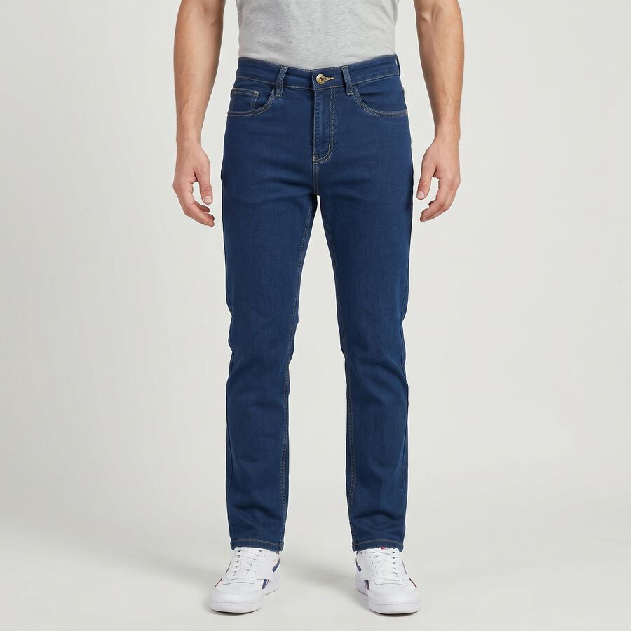 Men's Blue Slim Fit Classic Five Pocket Jeans, Mid Blue, large