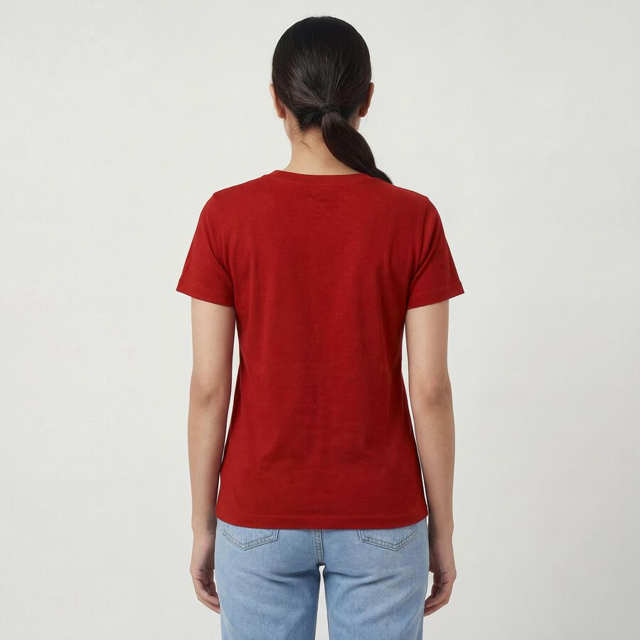 Women's Maroon Cotton Round Neck Casual T-Shirt, मरून, large