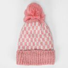 Infants Soft Pink and White Checkered Winter Cap, हल्का गुलाबी, small image number null