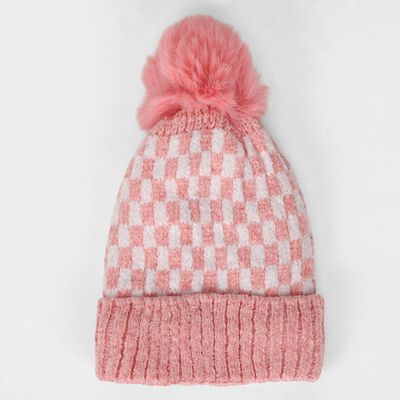 Infants Soft Pink and White Checkered Winter Cap
