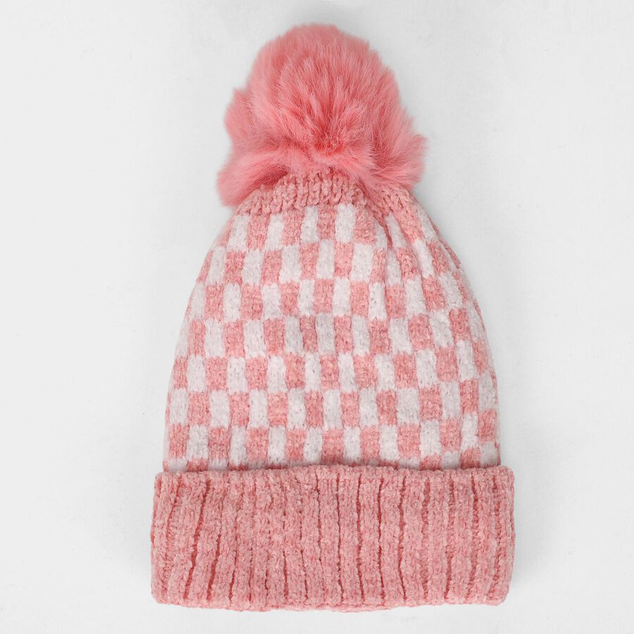 Infants Soft Pink and White Checkered Winter Cap, हल्का गुलाबी, large image number null