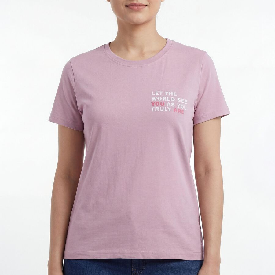 Women's Lilac Round Neck Casual T-Shirt, Lilac, large